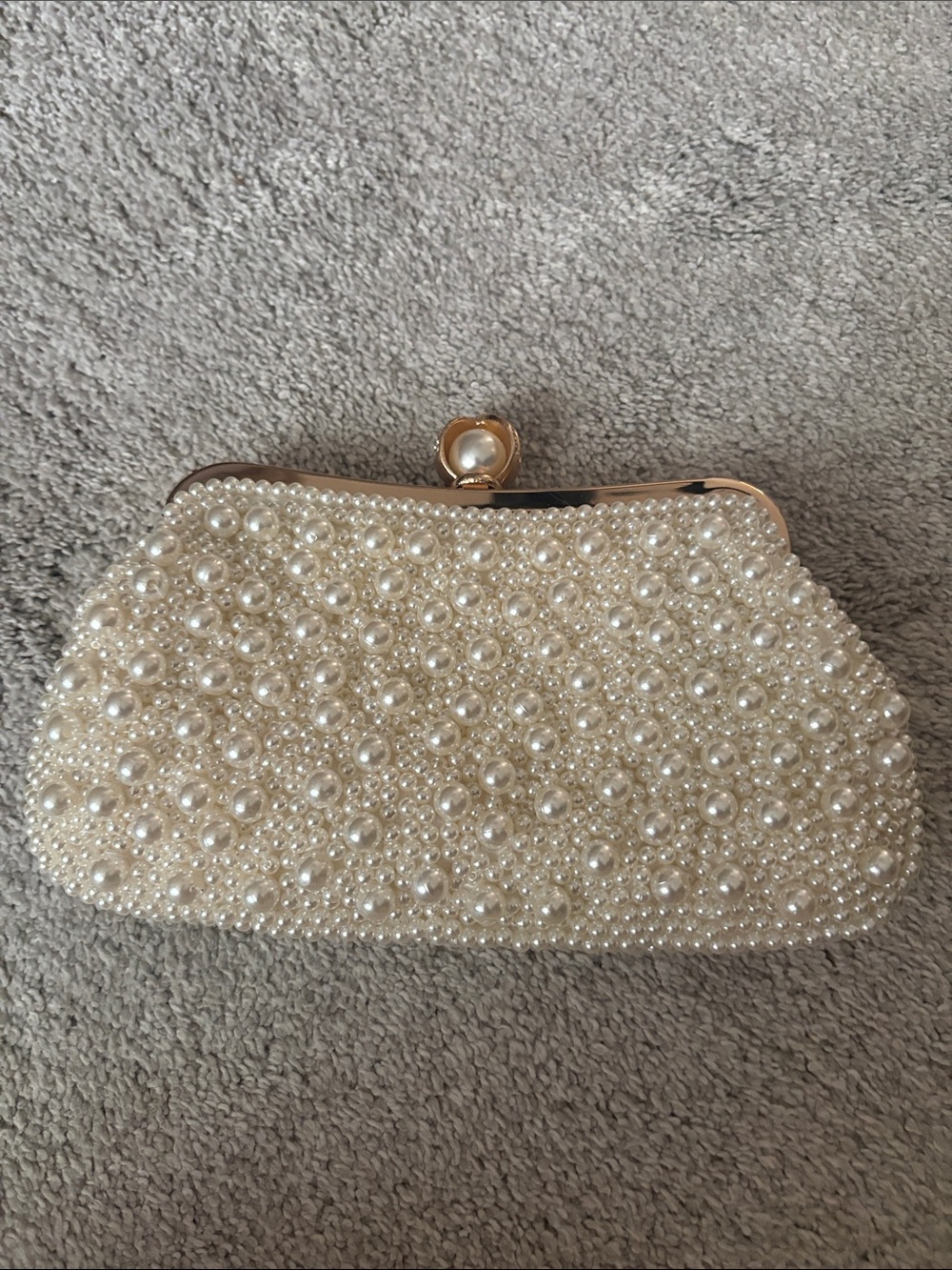 Pearl-Embellished Ivory Clutch Bag